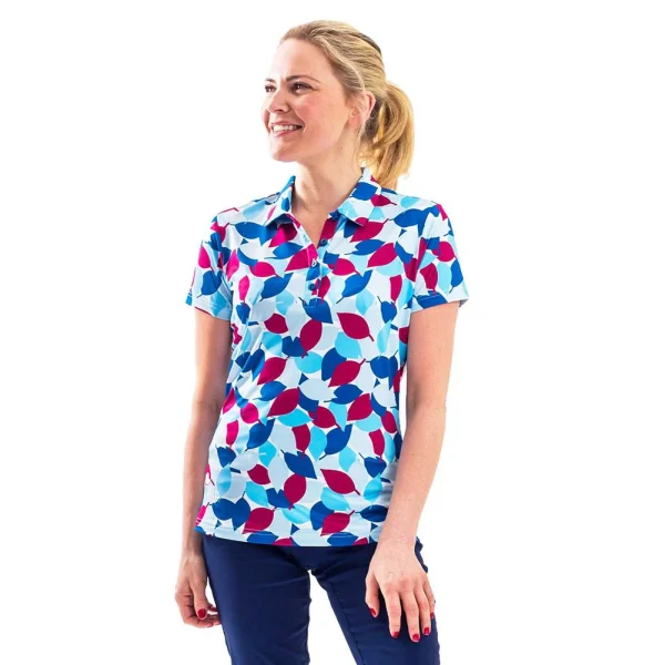 IslandGreen Ladies Allover Leaf Print Polo - IGLTS2330 